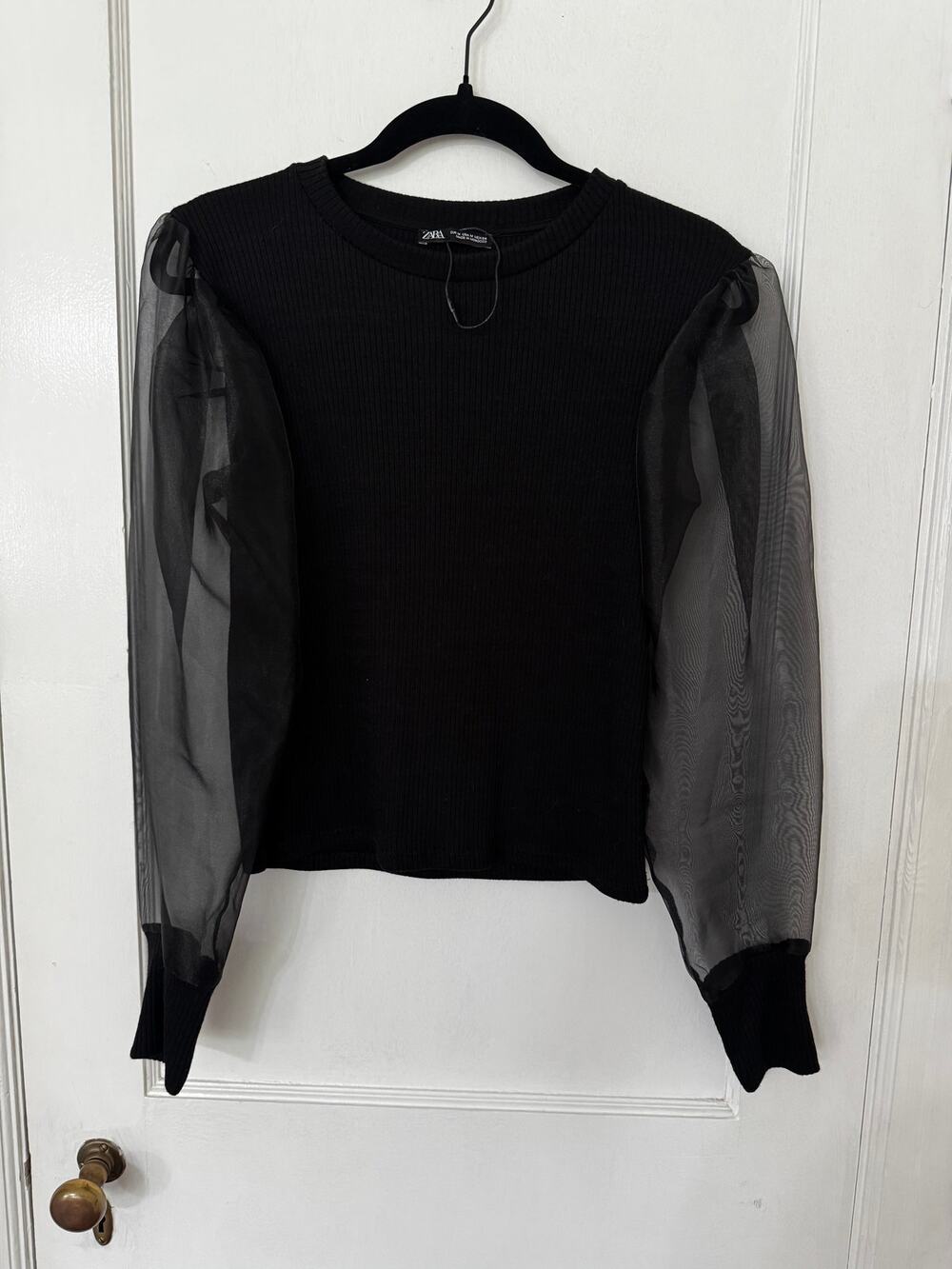 NWOT Zara Combined Organza Long Sleeve Top